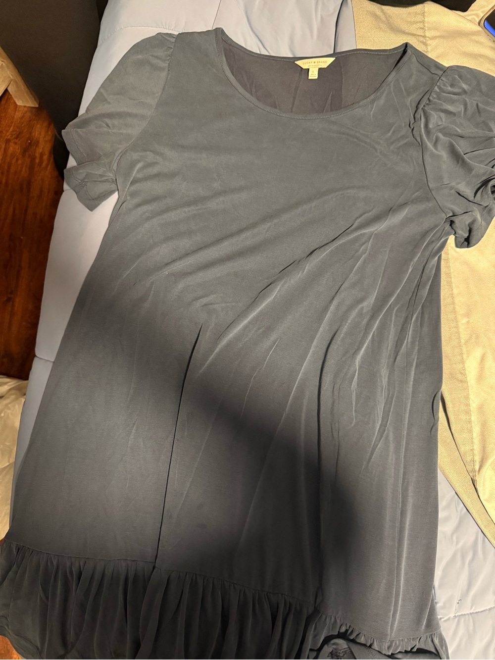 Lucky Brand Gray Short-Sleeve Ruffle-Hem Tunic